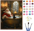 Paint by Number Kit for Adults, Funny Santa in Bathtub with Black Cat 16x20 Inch, DIY Acrylic Painting Kit with Brushes & Paints, Humorous Christmas Art Decor for Home Unframed