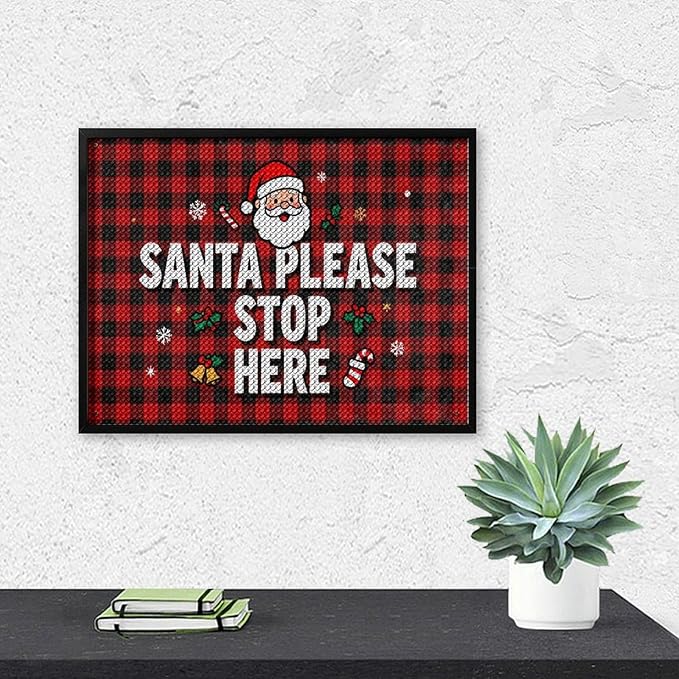 AIVKIEJK Diamond Painting Kits for Adults - Holly & Stars, Santa Please Stop Here Painting DIY 5D Full Drill Diamond Dots Paintings with Diamonds Gem Art and Crafts Home Decor 12"x16"