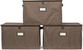 Covermates Keepsakes Zip-Top Storage Box Set, 3 Pack Heavy Duty Polyester Organizer Bins, Stackable Design, ID Window, Reinforced Handles, Closet Home Storage, Brown Heather