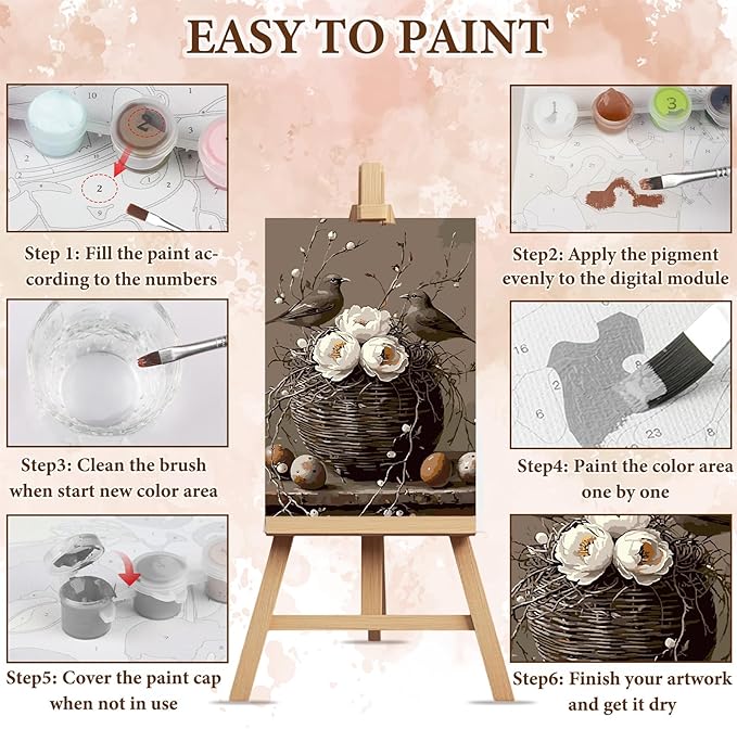 NAIMOER Birds Flowers Paint by Numbers Kits for Adults Beginner with Wooden Framed, Color by Numbers on Canvas Painting Kits for Adults, Easy Paint DIY Acrylic for Home Wall Decor 8X12 Inch