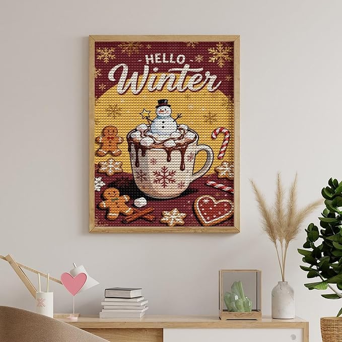 Diamond Painting Kits for Adults - Hello Winter Ice Cream & Gingerbread Snowflakes & Candles Painting DIY 5D Full Drill Diamond Dots Paintings with Diamonds Gem Art And Crafts Home Decor 12"x16"