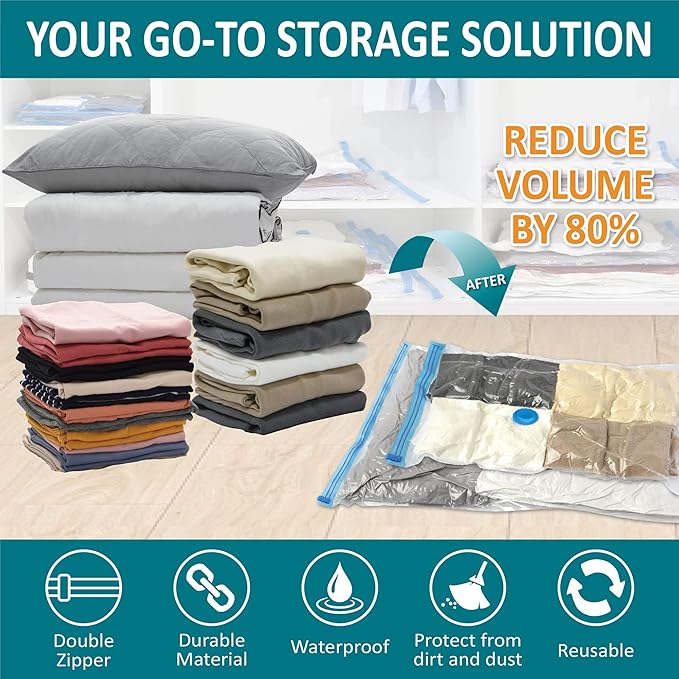Cozy Essential Vacuum Storage Bags, 80% Compression Vacuum Seal Space Saver Plastic Packaging Bags for Clothes, Blankets, Pillow, Bedding, Comforters, Sealer Clothing Storage,30 Combo
