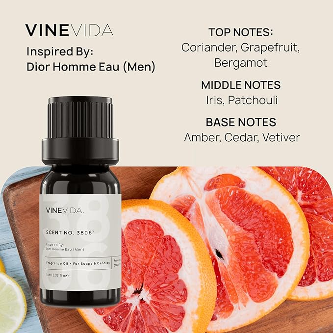 VINEVIDA [0.33 Oz] Scent No. 3806 Inspired by Homme Eau (Men); Fragrance Oil for Candle Making and Soap Making - Premium Candle Scents for Soy Candles