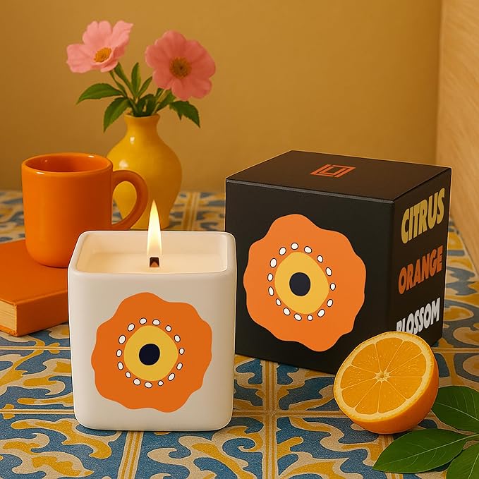 Lulu Candles | Citrus & Orange Blossom Scented Candle – Bright Citrus Floral Aroma, Long-Lasting Clean Burn Candle for Home Décor, Relaxation & Gifts - (9 Oz. Wood Wick Candle)