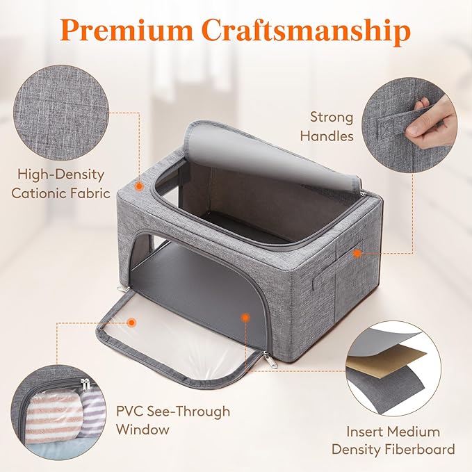 Lifewit Clothes Storage Bins with Metal Frame, Stackable Storage Box, Foldable Clothing Storage Bins with Lids, 25L Storage Bags Fabric Box Organizer with Clear Window＆ Zippers＆ Sturdy Handles 4 Pack