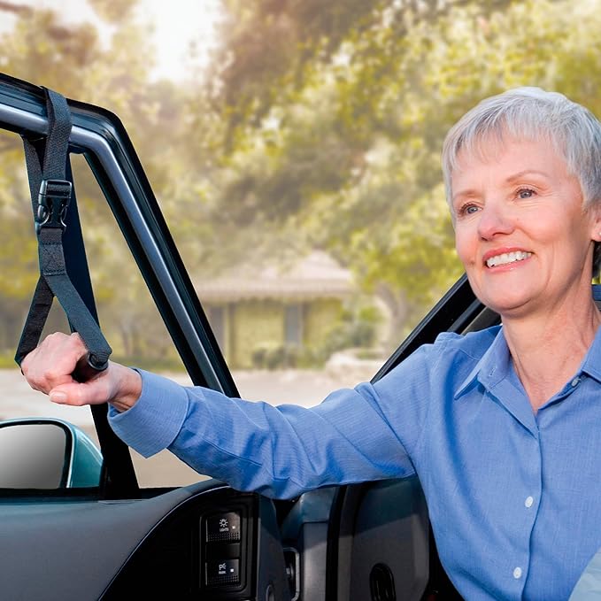 Stander CarCaddie, Car Safety Grab Bar for Adults, Seniors, and Elderly, Ergonomic Vehicle Support Handle with Adjustable Strap and Non-Slip Rubber Grip, Automotive Standing and Mobility Aid