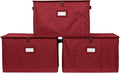 Covermates Keepsakes Zip-Top Storage Box Set, 3 Pack Heavy Duty Polyester Organizer Bins, Stackable Design, ID Window, Reinforced Handles, Closet Home Storage, Red Heather