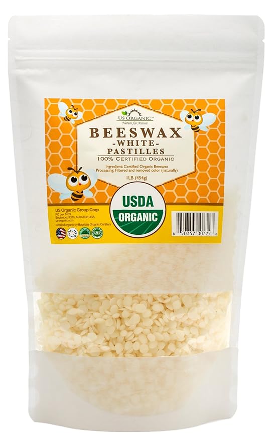 US Organic Beeswax 100% Pure White Pastilles, USDA Certified, for DIY Candle, Lip Balm, Body Cream, Lotion, Deodorant, Crayon, and Many More uses. 16 oz (Large)