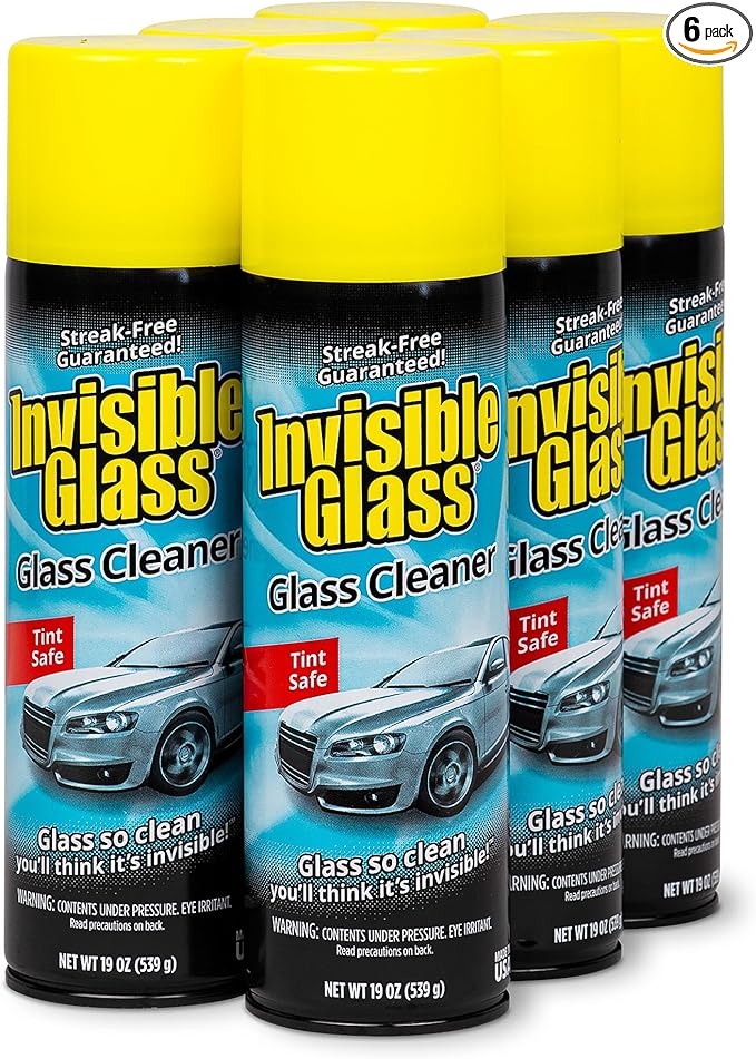 Invisible Glass 91164-6PK Premium Aerosol Glass Cleaner Spray for Car Windshields and Windows, Automotive and Home Window Cleaner, Streak-Free, Ammonia-Free, Tint-Safe – 19 oz (Pack of 6)