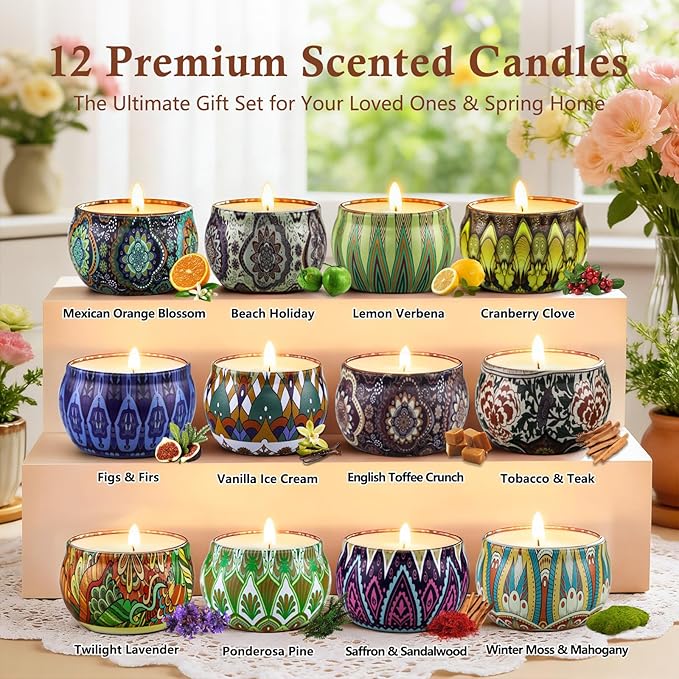 Scented Candles Gift Set,12 Pack Candles for Home Scented, 300 Hour Long Lasting Soy Wax Aromatherapy Candle Set, Birthday Gifts for Women with Gift Box