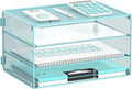 DALTACK 3 Tier Letter Tray Paper Organizer Mesh Metal Desk File Organizer for Home & Office, Light Blue