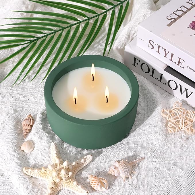 Viyffo 3 Wick 20oz Large Green Scented Candle – Pine & Cinnamon, Non Toxic Soy Candle for Women & Men, Matte Ceramic Jar, Perfect Luxury Home Fragrance, Elegant Décor & Premium Gift