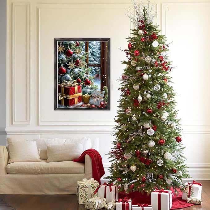 DOMROM Christmas Diamond Painting Kits, Christmas Tree and Gift Diamond Art Kits,Gem Art Painting with Diamonds Dots, Arts and Crafts for Beginners Adult Wall Decor 12 x 16inch