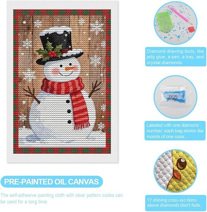 AIVKIEJK Diamond Painting Kits for Adults - Festive Snowman Red Scarf Painting DIY 5D Full Drill Diamond Dots Paintings with Diamonds Gem Art and Crafts Home Decor 8"x12"