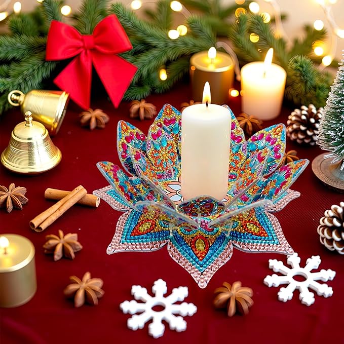 5D DIY Diamond Art Painting PVC Flower Candle Holders Tealight/Tea Light/Votive Candle Holder, for Table Centerpiece Home Décor Party Wedding Dinning-Flower02