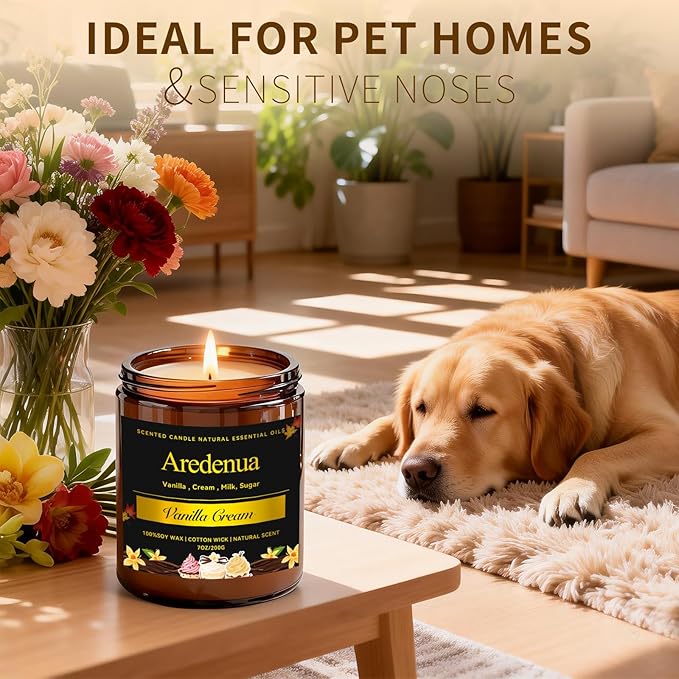 Vanilla Cream Odor Eliminating Candles – Home Deodorizing Soy Candles for Removing Pet, Kitchen & Bathroom Odors, Fresh Air Scented Candle with Clean Vanilla Aroma, Long-Lasting Odor Remove Candle