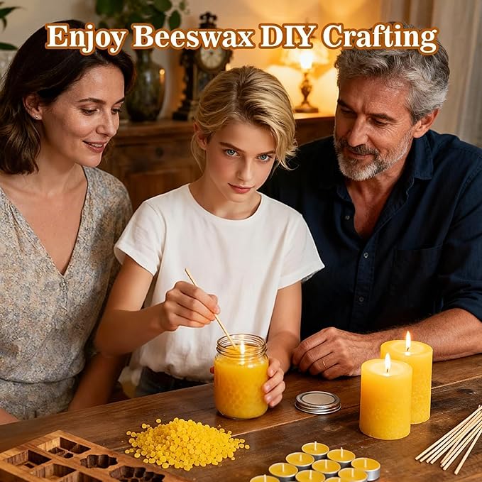 CARGEN Yellow Beeswax Pellets- 430g (0.95lb) Beeswax Pellets Triple-Filtered Natural Bees Wax Cosmetic Grade Bee Wax for DIY Candles Skin Care Lip Balm Soap