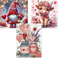 3 Pack Diamond Art Kits for Adults, Valentine's Day Diamond Painting Kits for Adults, 5D DIY Gem Art Paint With Diamonds Dots Crafts Kits for Home Decor Gift 12x16in/14x14in (Gnomes Cow and Flowers)