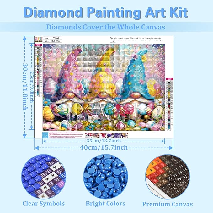 Reivworl Easter Diamond Art Kits for Adults, Easter Diamond Painting Kits, 5D Gem Art Kit for Gifts and Home Interior Decor 12x16 Inch