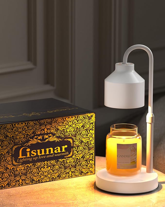 LISUNAR Electric Candle Warmer Lamp White, Candle Lamp Warmer with Timer, Wax Warmer Lamp for Jar Candles, Adjustable Height Candle Light Warmer with 2 Bulbs