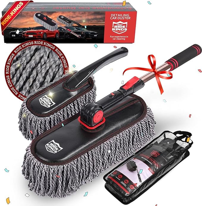 Car Duster Exterior Scratch Free, Microfiber Car Duster Kit, Interior & Exterior Cleaning Tools, Dashboard Detailing Brush, Pollen Removing, Extendable Handle, Gifts for Men Women