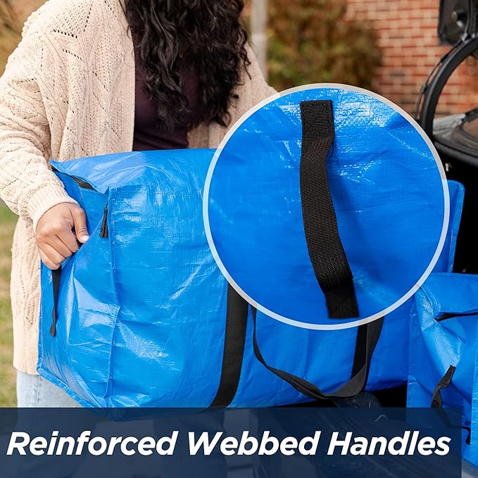 Blue Moving Bags Heavy Duty Extra Large Storage Bags with Zipper and Handles, Moving Supplies Moving Storage Bags, 23 Gallon Capacity, 10 Pack