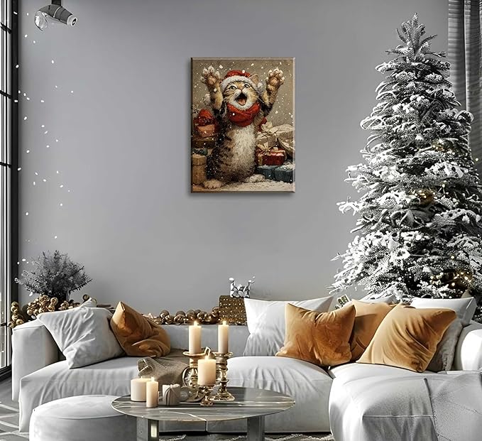 Paint by Number Kit for Adults & Kids, Christmas Cat with Gifts 16x20 Inch, DIY Acrylic Painting Kit with Brushes & Paints, Holiday Art Craft for Home Decor Framed