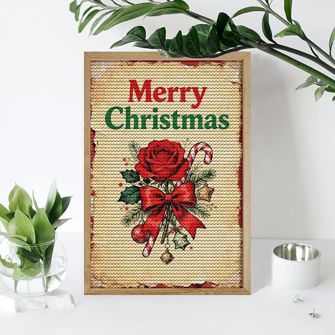 AIVKIEJK Diamond Painting Kits for Adults - Merry Christmas Santa, Holly & Vintage Painting DIY 5D Full Drill Diamond Dots Paintings with Diamonds Gem Art and Crafts Home Decor 8"x12"