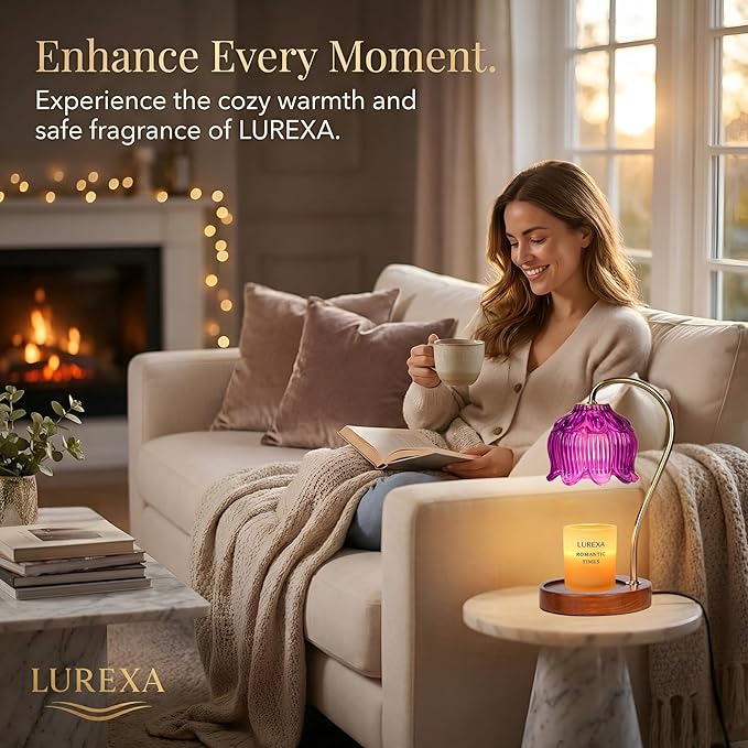 Candle Warmer Lamp with Timer, Dimmable Wax Melt Lamp for Large & Standard Jar Candles, Includes 2 GU10 Bulbs, Elegant Vintage Home Decor Gift for Women & Mom (A1-Purple Lotus)