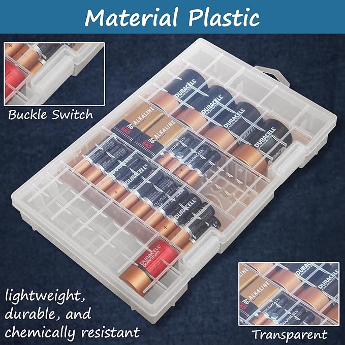 Home-X Battery Organizer Storage Case - Clear, See-Through Battery Holder - Battery Case for All Types of Batteries Including AA, AAA, C, D, and 9-Volt Batteries - Easy Access Battery Storage Case