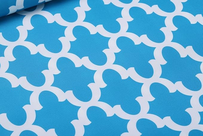Mybecca Canvas Oxford Fabric Marine Waterproof Outdoor Awning 600 Denier Moroccan Ogee Pattern Aqua Blue/White (Cut Separate by Yard for Prime Orders-1 Yard) (60"x36")