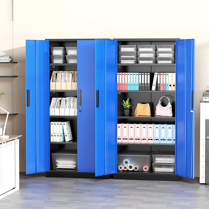 Greenvelly Metal Garage Storage Cabinet, 72" Tall Steel Storage Cabinets with 2 Doors and 4 Adjustable Shelves, Metal Tool Cabinets, Locking File Cabinet for Home Office, Garage, School (Black Blue)
