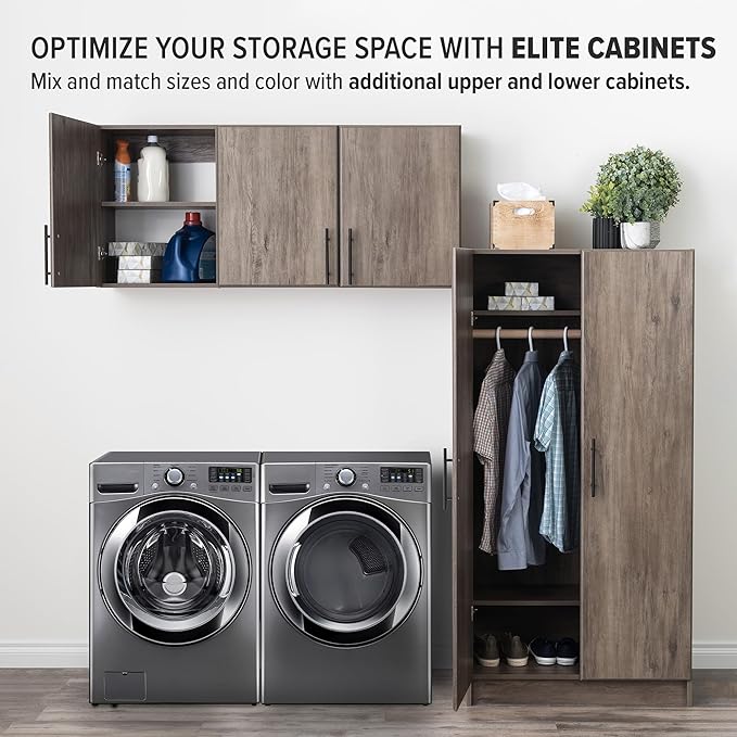 Prepac Elite 54" Wall Cabinet, Drifted Gray Storage Cabinet with 2 Adjustable Shelves, Storage for Pantry, Kitchen, Bathroom 12" D x 54" W x 24" H