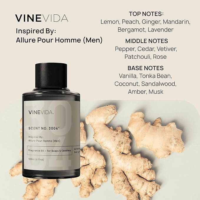VINEVIDA Scent NO. 3004 Fragrance Oil - 120mL (4oz) - Inspired by: Allure Pour Homme (Men); Candle Fragrance Oil for Soy Candles - Soap Making Scents