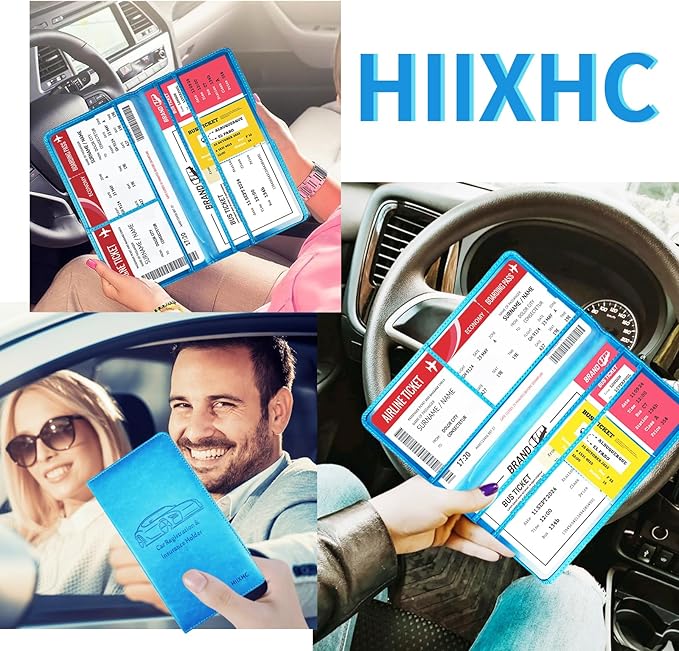 Car Registration and Insurance Card Holder - Leather Vehicle Glove Box Automobile Documents Paperwork Wallet Case Organizer for ID, Driver's License, Key Contact Information Cards - Men&Women