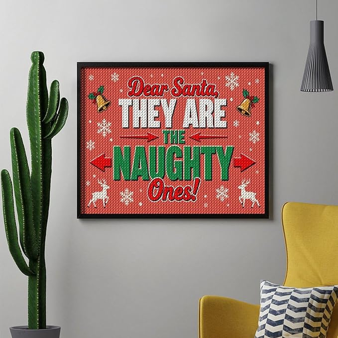 AIVKIEJK Diamond Painting Kits for Adults - Christmas Dear Santa, They are The Naughty Ones Painting DIY 5D Full Drill Diamond Dots Paintings with Diamonds Gem Art and Crafts Home Decor 16"x20"