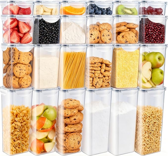 48 PCS Airtight Food Storage Containers with Locks (4 Sizes) - BPA-Free Plastic Kitchen & Pantry Organizers, Stackable Leakproof Containers for Flour, Sugar, Cereal,Snack,Pet,Meal Prep