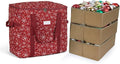 Covermates Keepsakes Adjustable Ornament Storage Bag – Heavy-Duty Polyester, Padded Dividers & FlexGrid Trays – Protective Holiday Ornament Organizer with Handles & Label Window, Red Snowflake