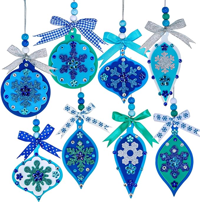 Winlyn 24 Sets 8 Designs Christmas Craft Kits Winter Crafts DIY Holiday 3D Snowflake Baubles Ornaments Decorations Snowflake Foam Stickers Arts and Crafts for Kids Classroom Activities Party Favors