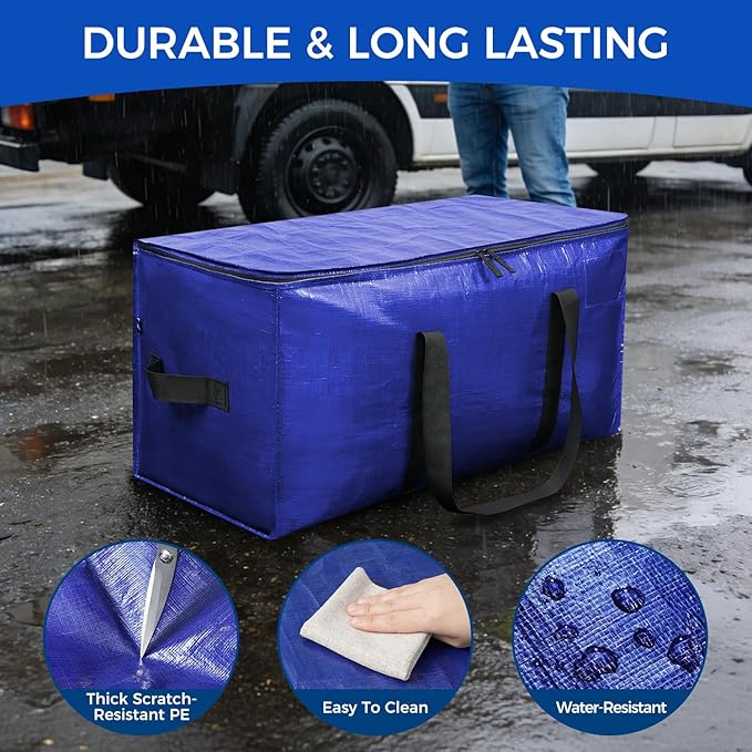 BAGAIL Heavy Duty Moving Bags with Strong Handle, Extra Large Moving Boxes, Storage Tote for Clothes, College Moving Supplies(Dark Blue, 4 Pack)