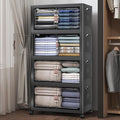 UAMFURI Extra Large Stackable Storage Bins with Lids & Wheels, Foldable Collapsible Closet Organizers Dark Storage Cabinet with Doors for Bedroom Dorm