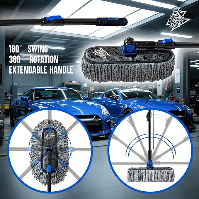 Flash Dog Car Duster Exterior Scratch Free Aluminum Alloy Extendable Handle and Microfiber Head Waterless Cleaning Brush for Cars, Trucks, SUVs Portable Car Duster