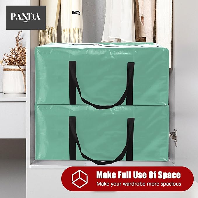PANDA JOYS 8 Pack Extra Large Moving Bags with Zippers & Carrying Handles, Heavy-Duty Storage Tote for Space Saving Moving Storage, Fold Flat, Alternative to Box and Bin,Teal