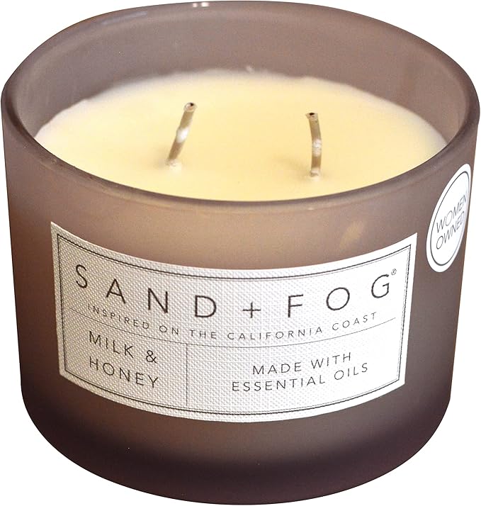 Sand + Fog Scented Candle – Milk and Honey – Additional Scents and Sizes – 100% Cotton Lead-Free Wick - Luxury Air Freshening Jar Candles - Perfect Home Decor – 12oz