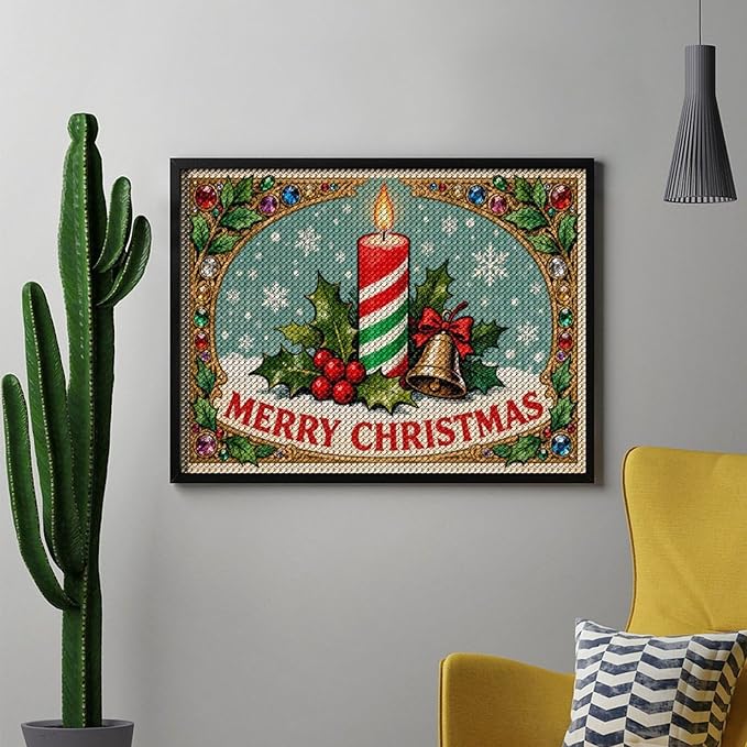 AIVKIEJK Diamond Painting Kits for Adults - Merry Christmas Candle & Holly Accents Painting DIY 5D Full Drill Diamond Dots Paintings with Diamonds Gem Art and Crafts Home Decor 12"x16"