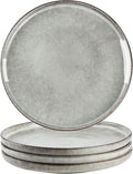 Henten Home 10 Inch Ceramic Dinner Plates, Porcelain Steak Plates Set of 4, Fluted Round Plates for Kitchen, Pasta, Salad Stonware Dishes, Scratch Resistant (Grey)