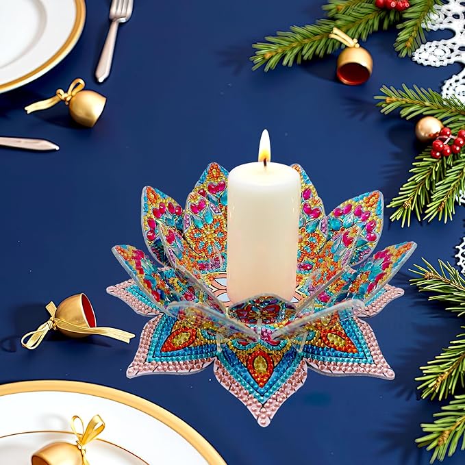 5D DIY Diamond Art Painting PVC Flower Candle Holders Tealight/Tea Light/Votive Candle Holder, for Table Centerpiece Home Décor Party Wedding Dinning-Flower02