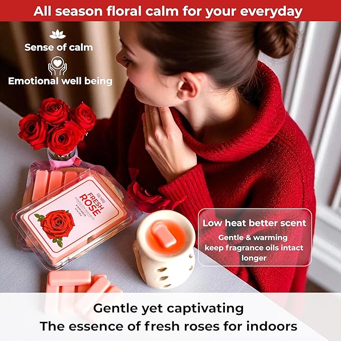 TRUMIRI Fresh Rose Scented Wax Melts - Made with Non Toxic Soy Wax and Essential Oils - Long Lasting Strong Scent Pet Safe Floral Candle Wax Cubes Tarts for Warmers