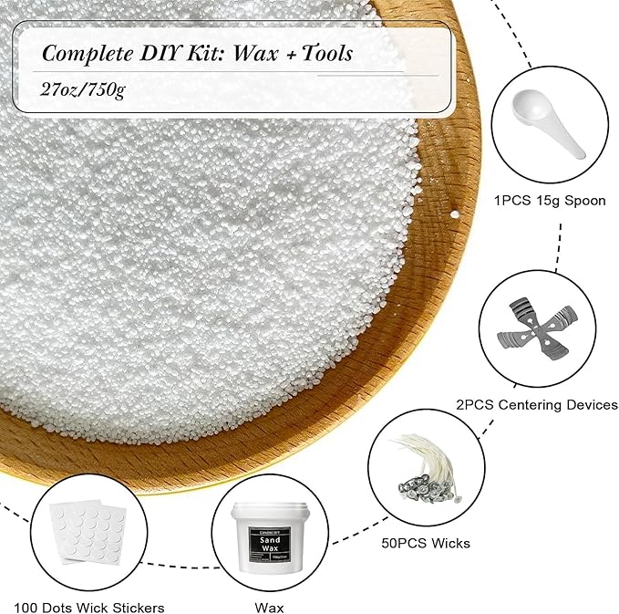 YODOOLTLY 26Oz Snow Pearled Candle Wax,Scented DIY Candle Sand Making Kits with Natural Refillable Wax Beads,50PCS Wicks, 2 Centering Devices, 1PCS 15g Spoon（Lavender