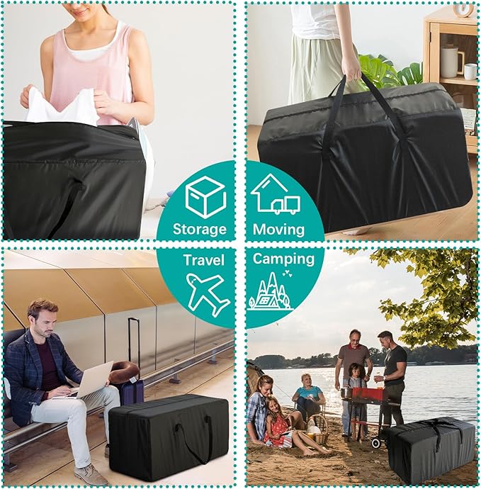 6 Pack Heavy Duty Moving Bags with Reinforced Zipper & Handles, Sturdy & Durable Clothes Storage Bags Totes Bins, Moving Boxes Alternative,College Dorm Room Essentials, Black